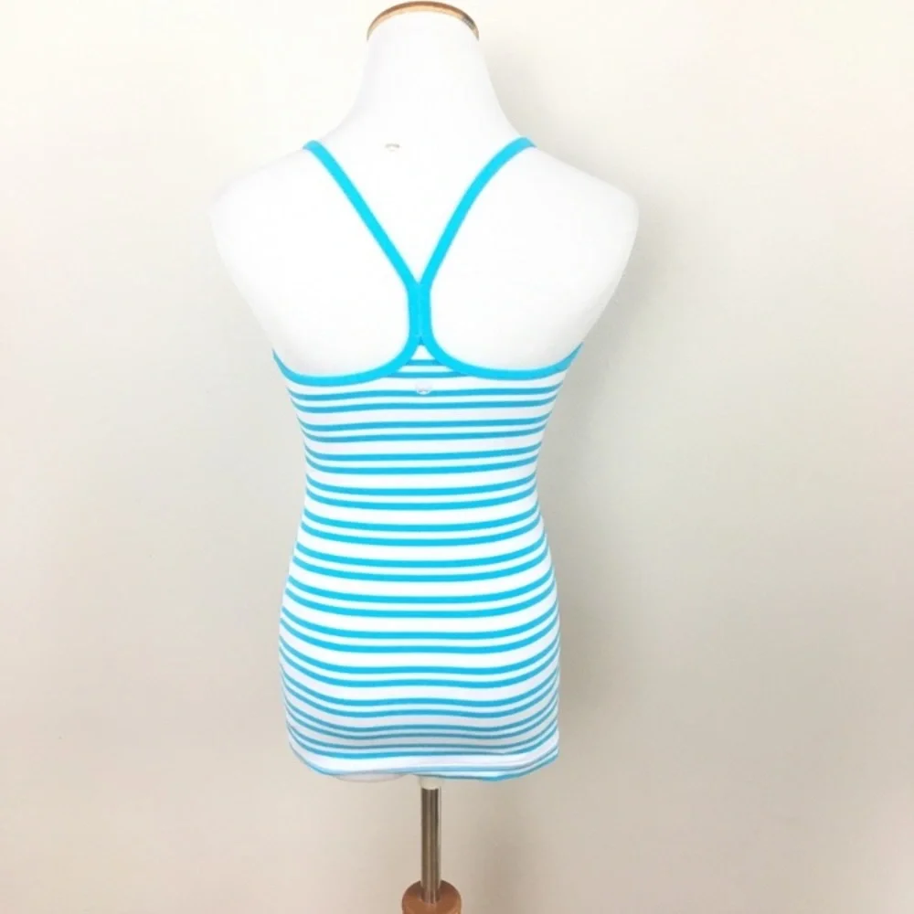 Lululemon Power Y Tank Racerback Periwinkle Stripe Blue White Top‎ Women’s Sz 4